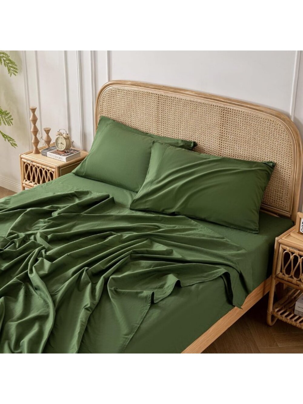 Soft Green 100% Washed Cotton Linen Feel Full Size Sheet Set - Cozy & Breathable